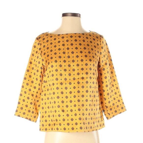 ** Club Monaco Yellow Silk and Wool Blend Textured Jacquard Blouse Size XS - Picture 1 of 7